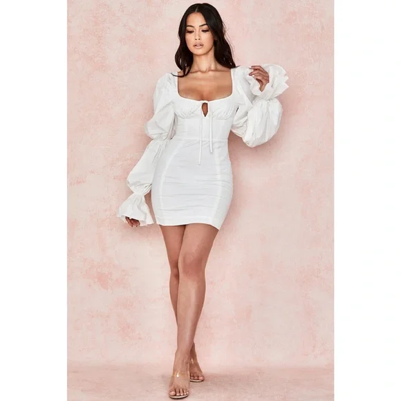 House of CB | Elsie White Puff Sleeve Corset Mini Dress ~ Medium - Picture 4 of 11